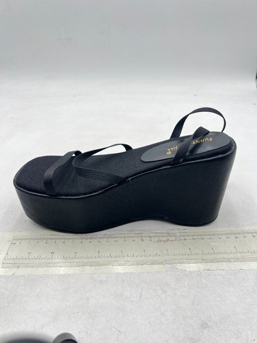 Black Vegan Suede Wedges Heel Platform Strappy Sandals